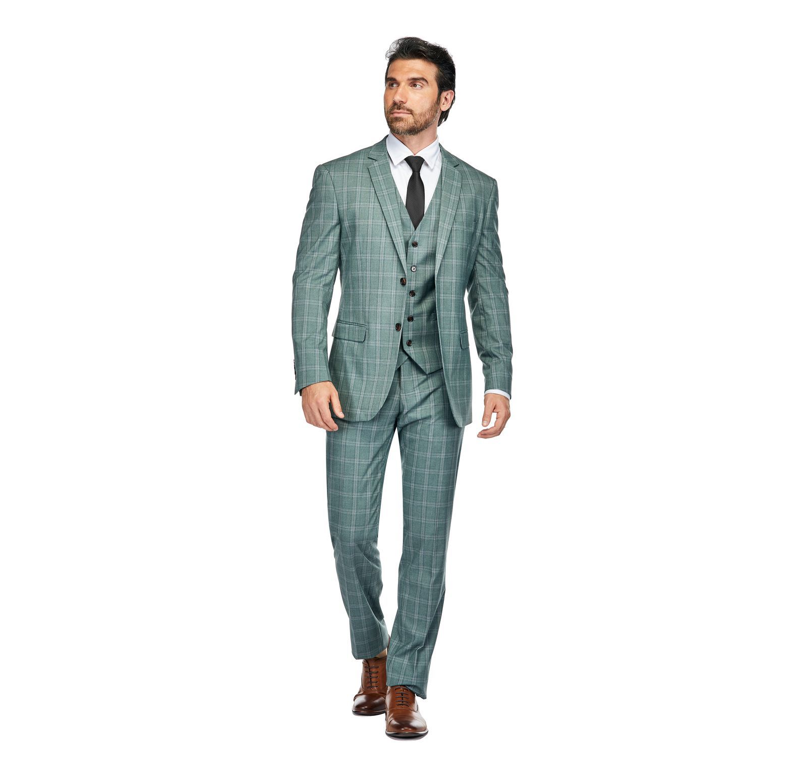 Gino Vitale Men's 3 Piece Slim Fit Green Plaid Suit