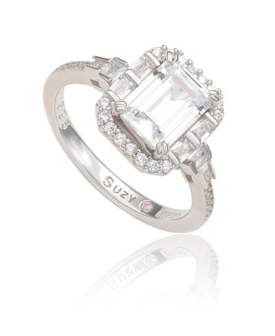 Кольцо Suzy Levian Sterling Silver Emerald Cut Cubic Zirconia Multi-Cut Center Stone