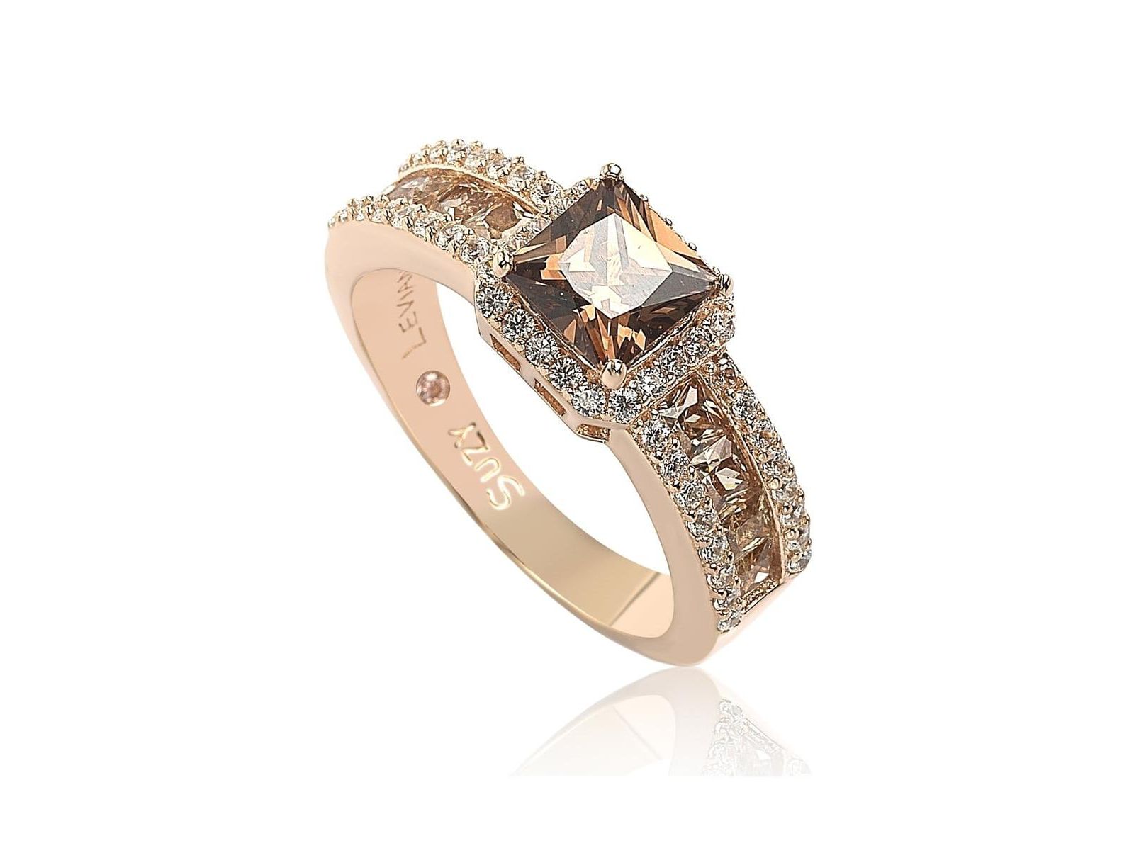 Suzy Levian New York Кольцо с коричневым камнем в центре, Sterling Silver Cubic Zirconia Asscher Cut