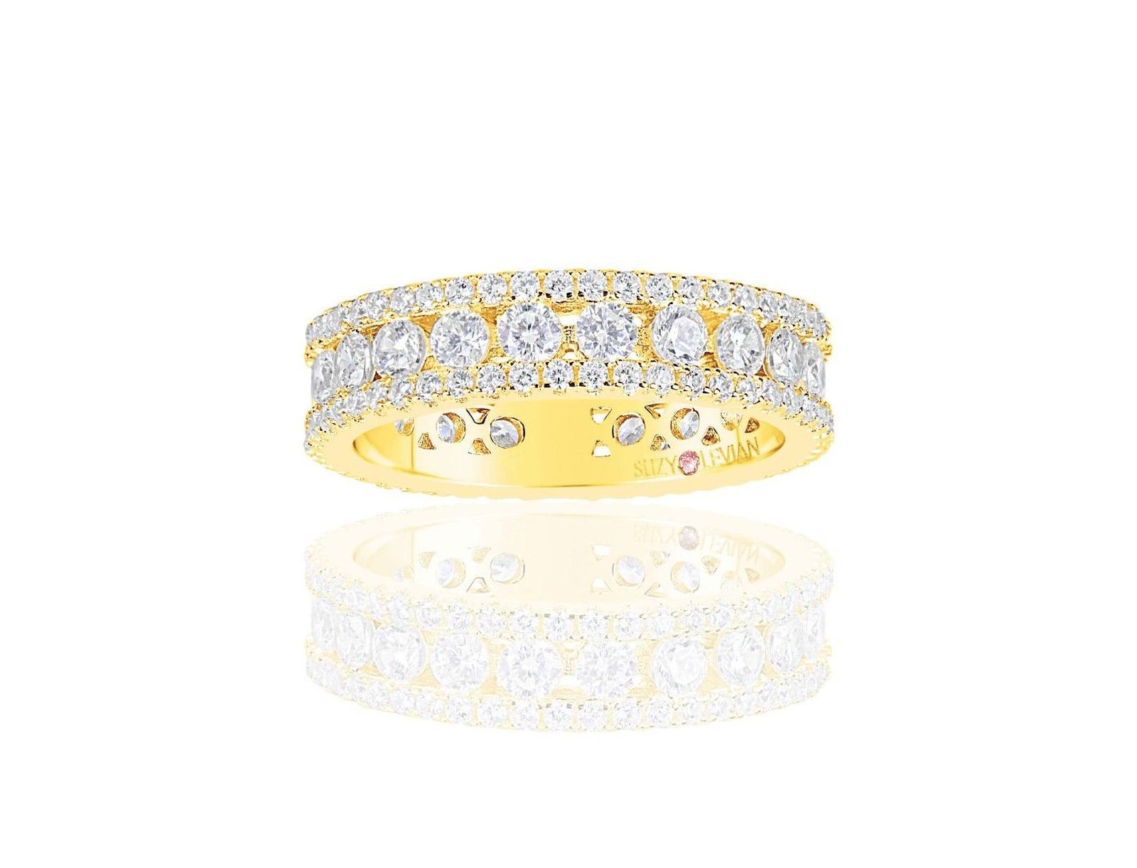 Кольцо-band современное с тремя рядами из серебра Sterling Silver и кубическим цирконием Suzy Levian