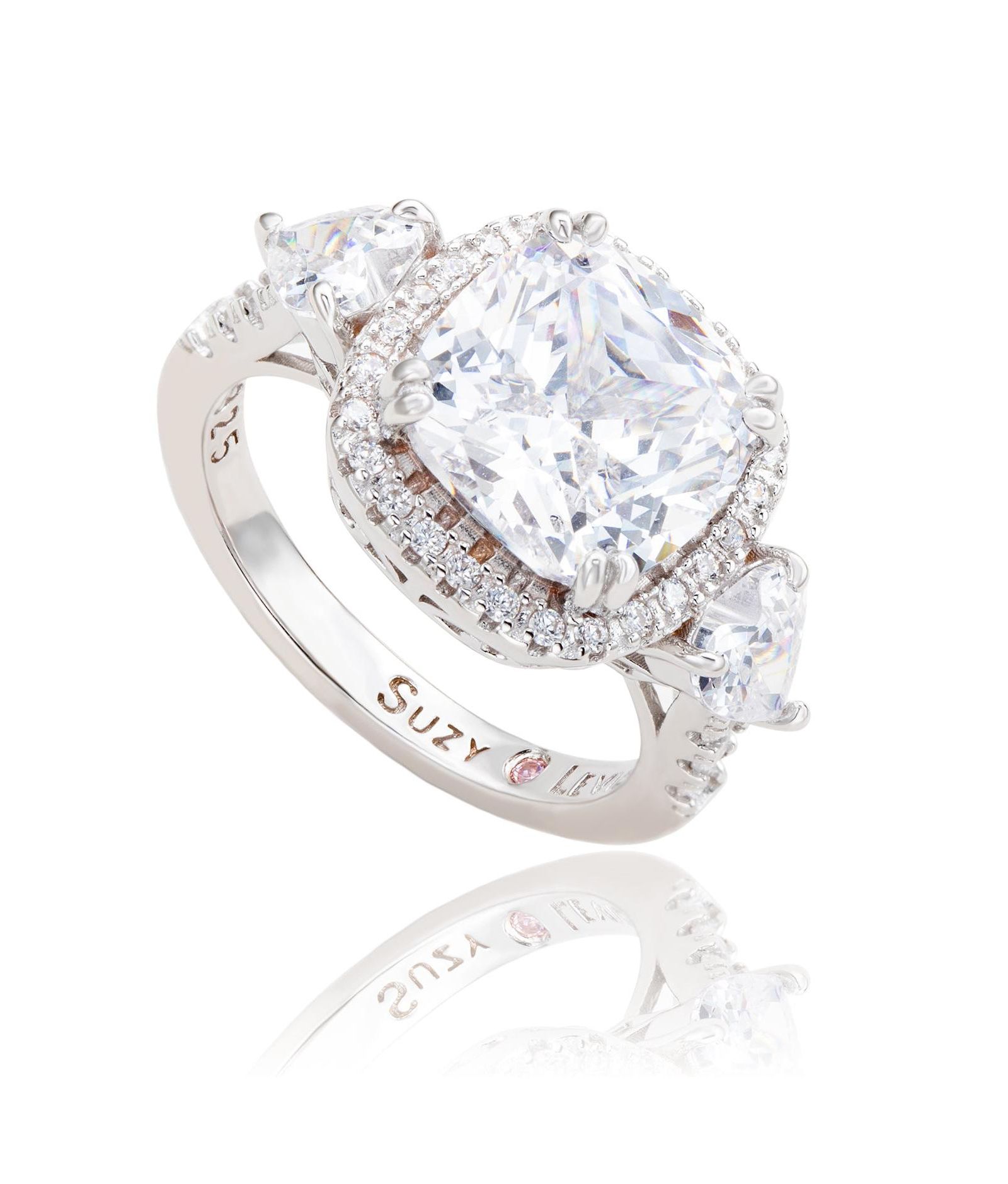 Suzy Levian New York White Cubic Zirconia Cushion Cut Halo Bridal Ring