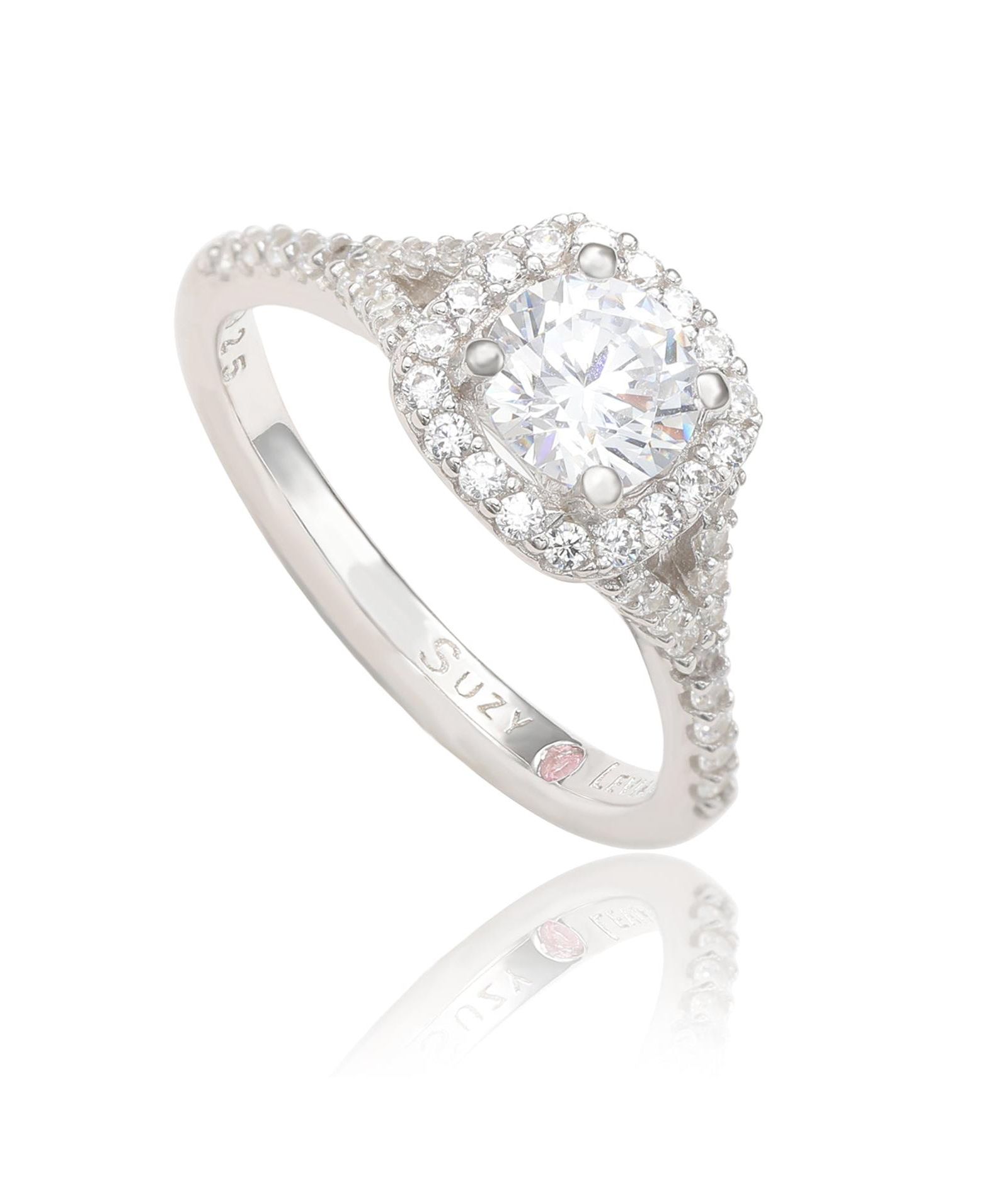 Suzy Levian Sterling Silver кольцо Halo с белым круглым фианитом