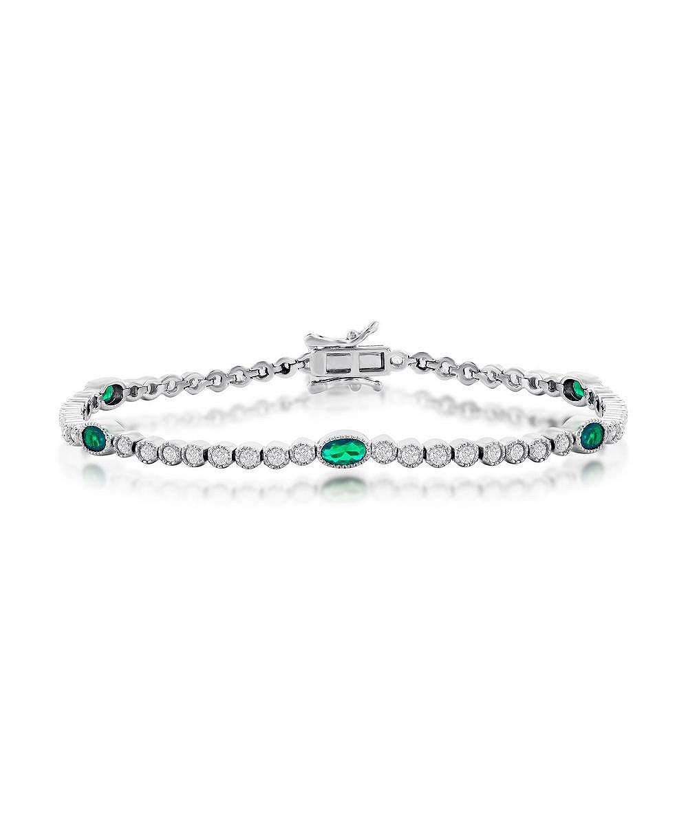 Sterling Beaded Outline Round & Oval CZ Bracelet (, , Or )