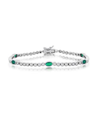 Sterling Beaded Outline Round & Oval CZ Bracelet (, , Or )