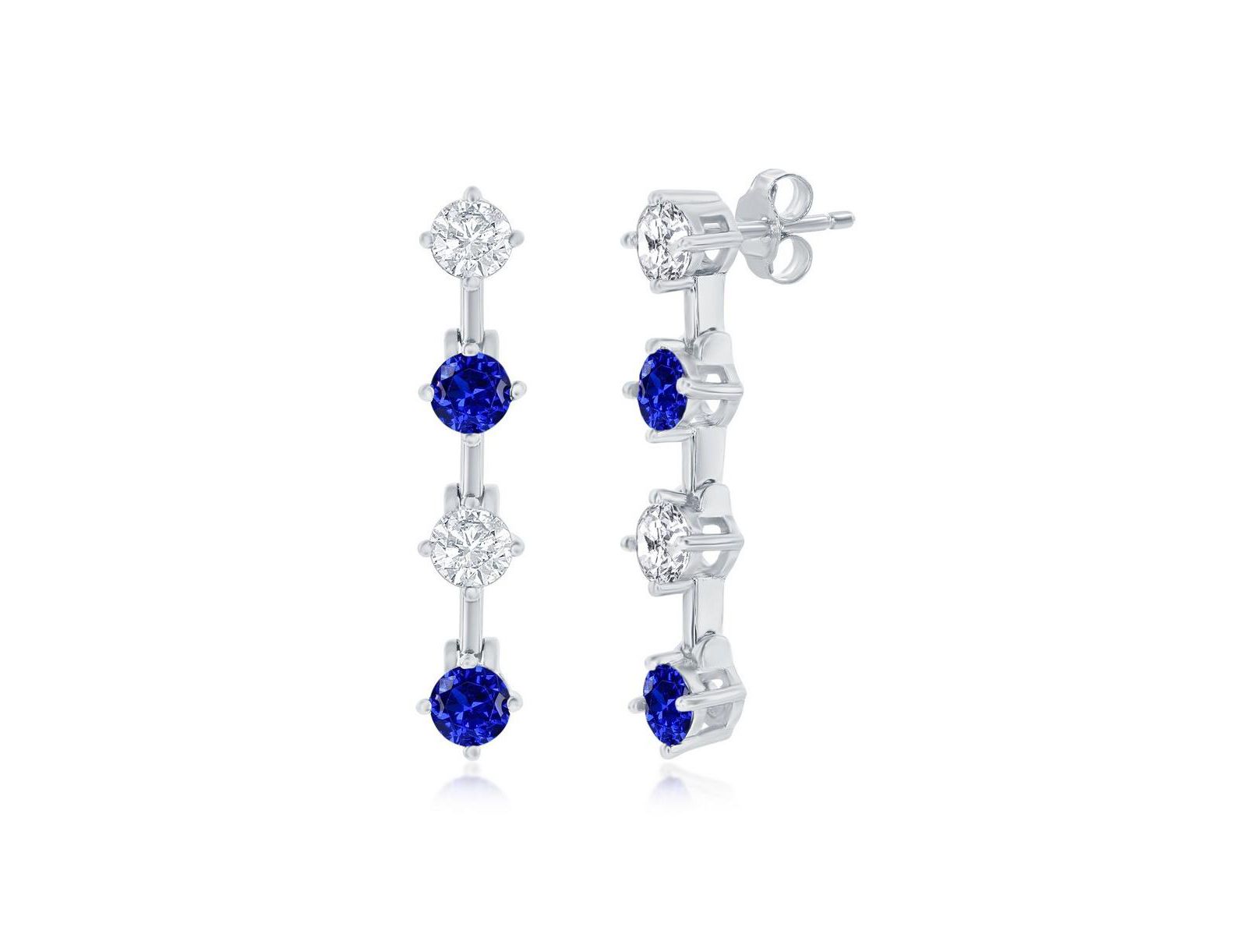 Sterling Round CZ Long Earrings - Sterling , or Plated