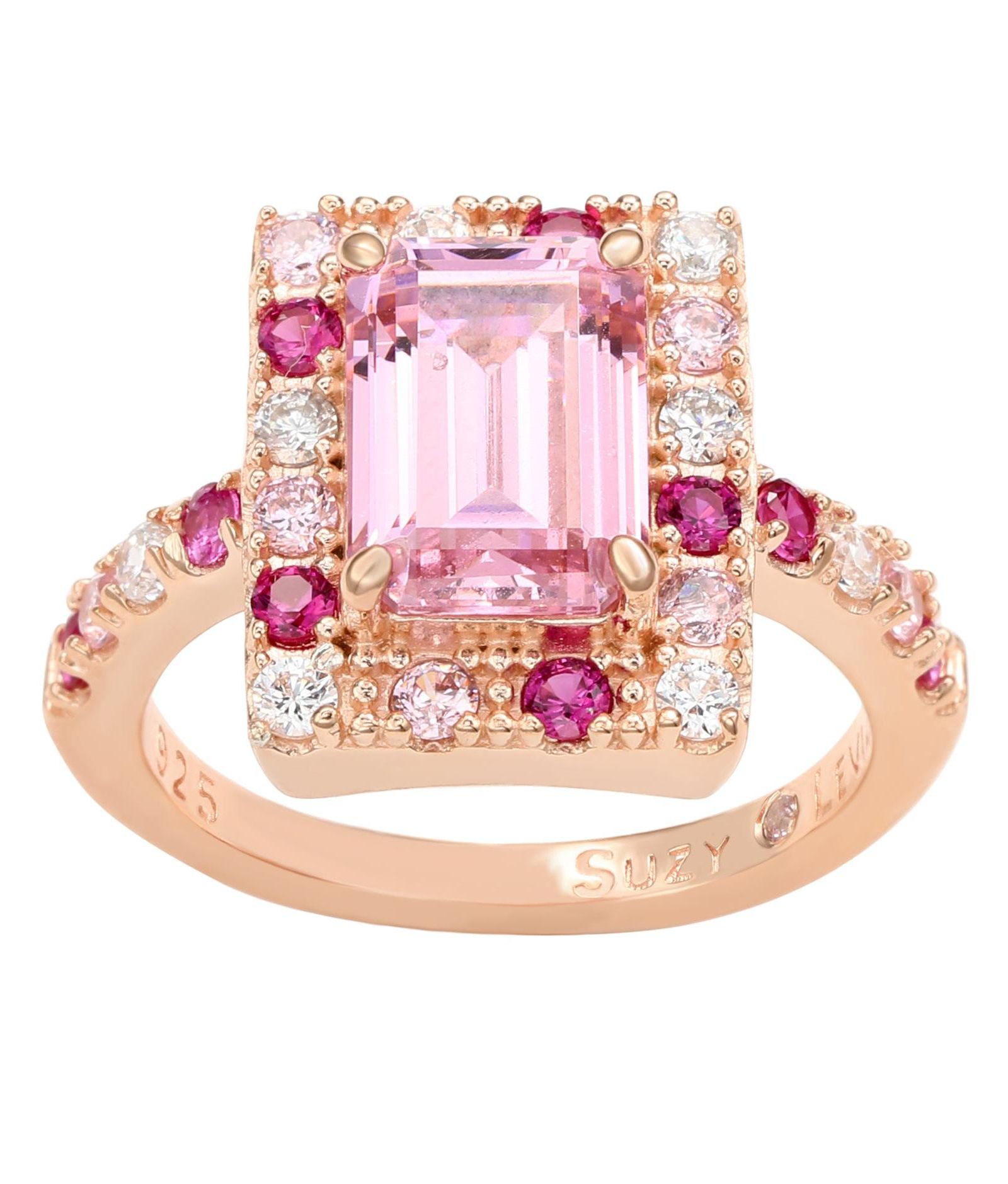 Suzy Levian New York Pink Cubic Zirconia Emerald Cut Ring