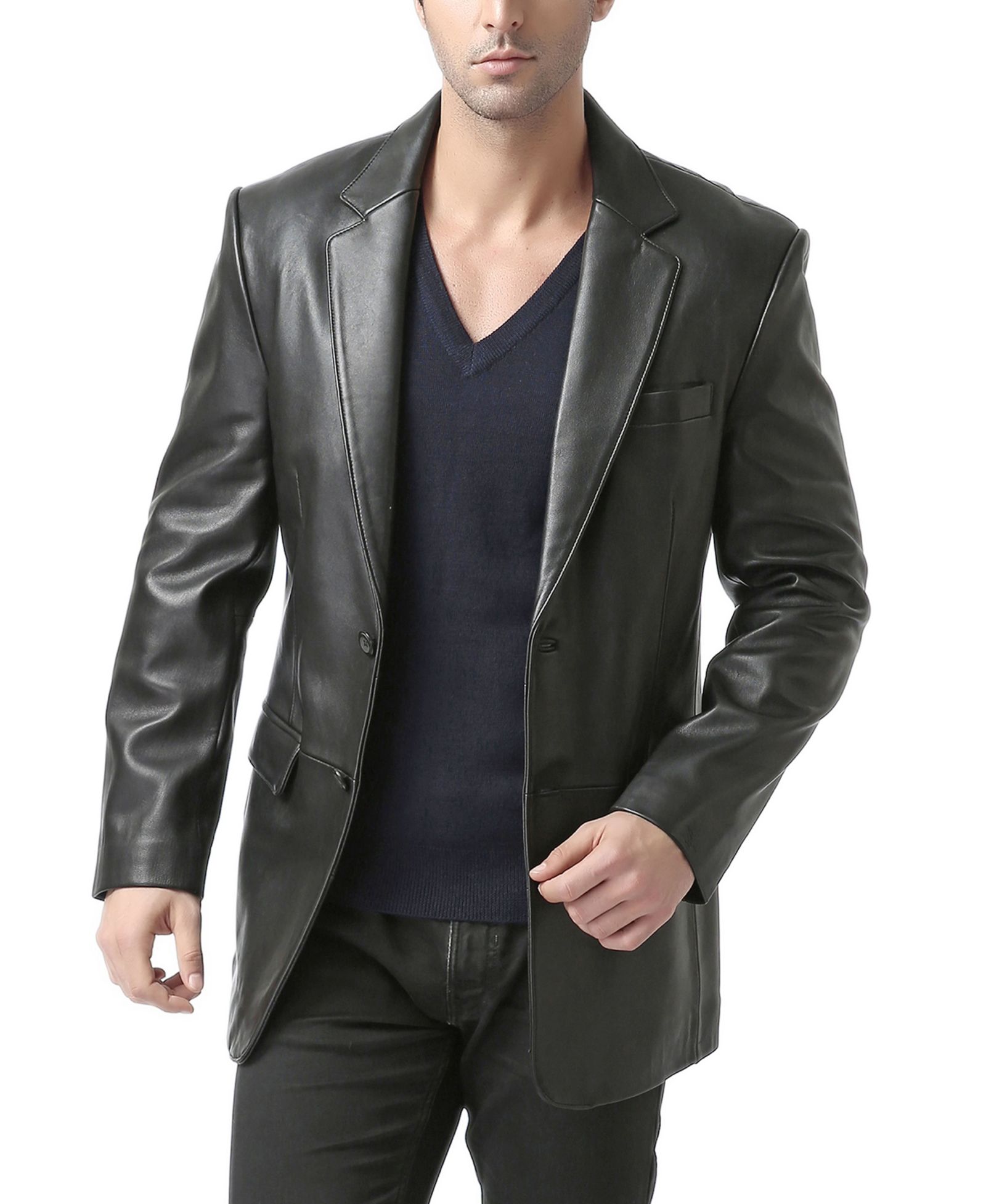 BGSD Men Classic Two-Button Leather Blazer - Short