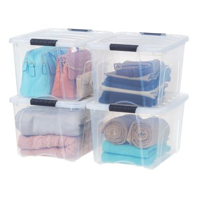 IRIS 4 Pack 40qt Прозрачный пластиковый контейнер для хранения с крышкой и надежными защелками