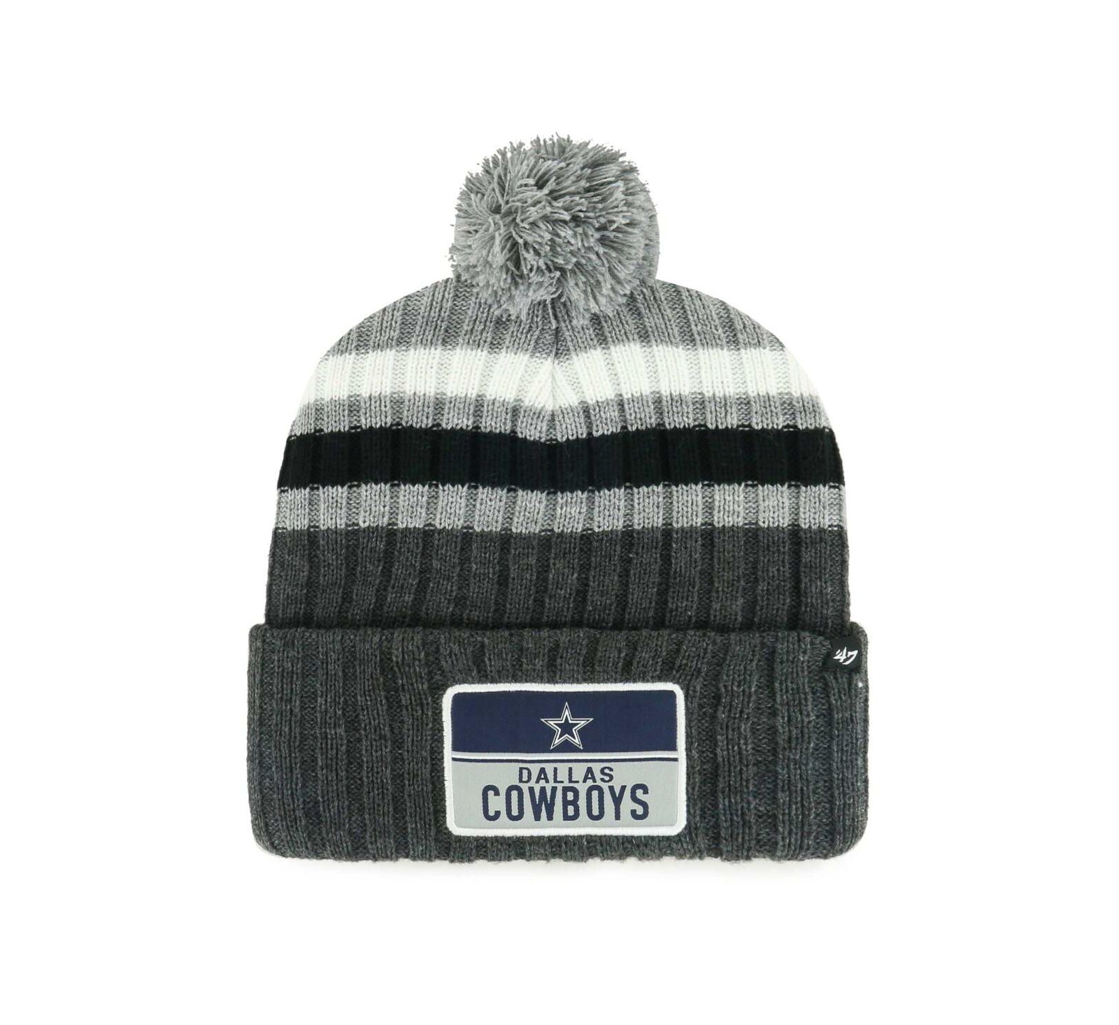 Мужская вязаная шапка '47 Brand Gray Dallas Cowboys Stack Cuffed с помпоном