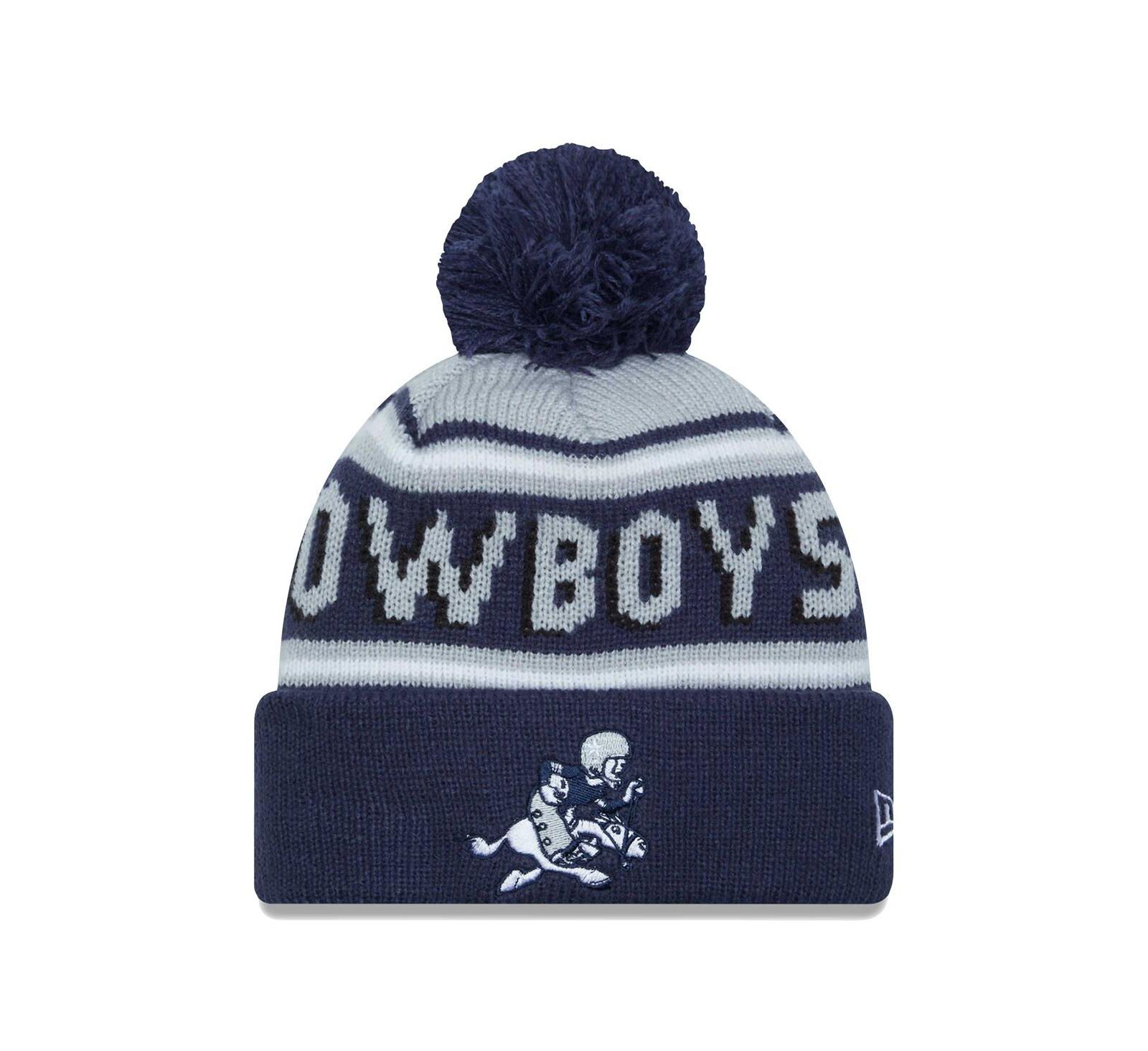 Men's New Era Navy Dallas Cowboys Retro Joe Main Cuffed Knit Hat with Pom
