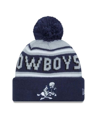 Мужская вязаная шапка New Era Navy Dallas Cowboys Retro Joe Main Cuffed with Pom