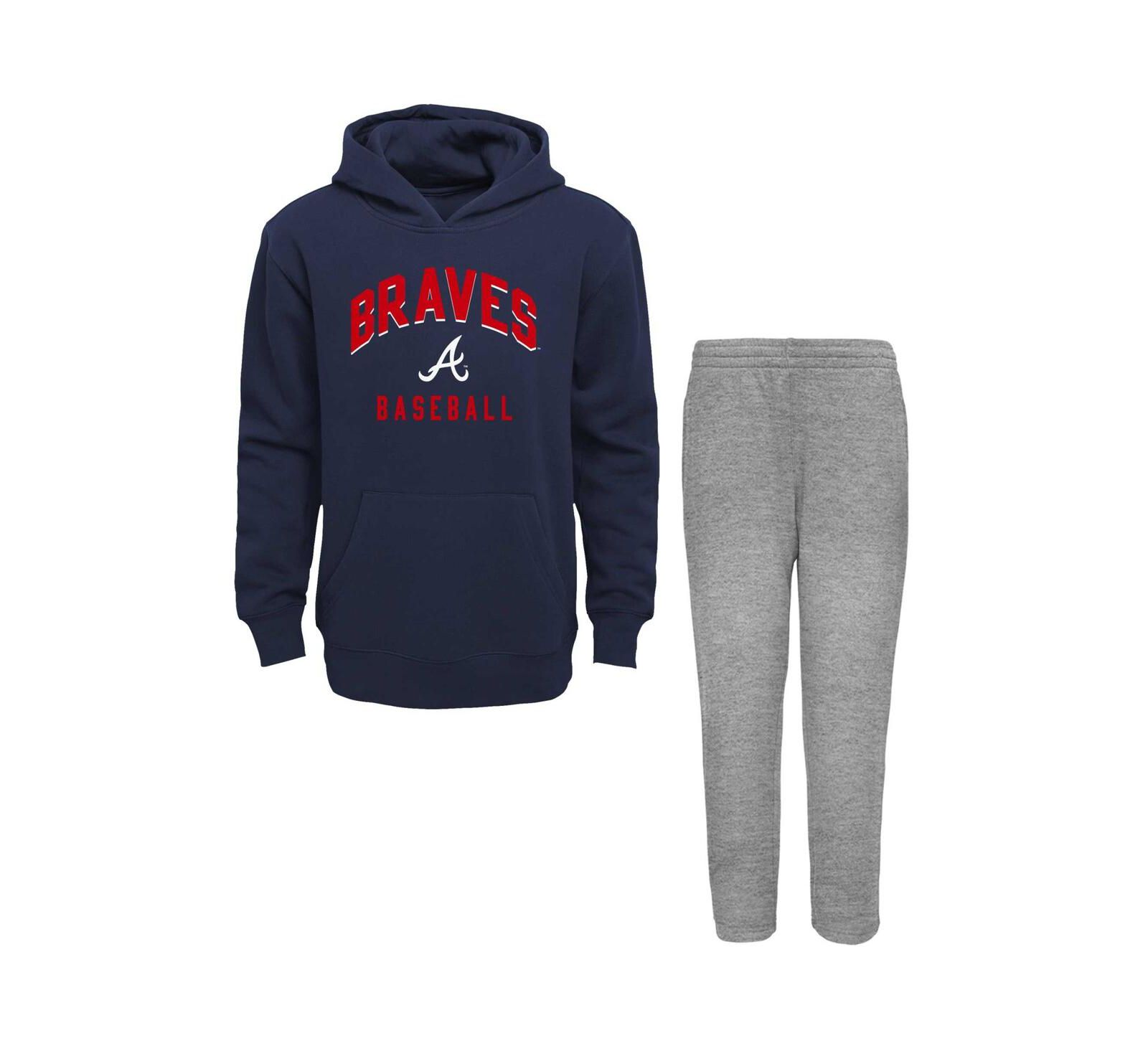 Детский набор худи и брюк Outerstuff Atlanta Braves Play-By-Play Fleece для мальчиков и девочек, Navy, Gray