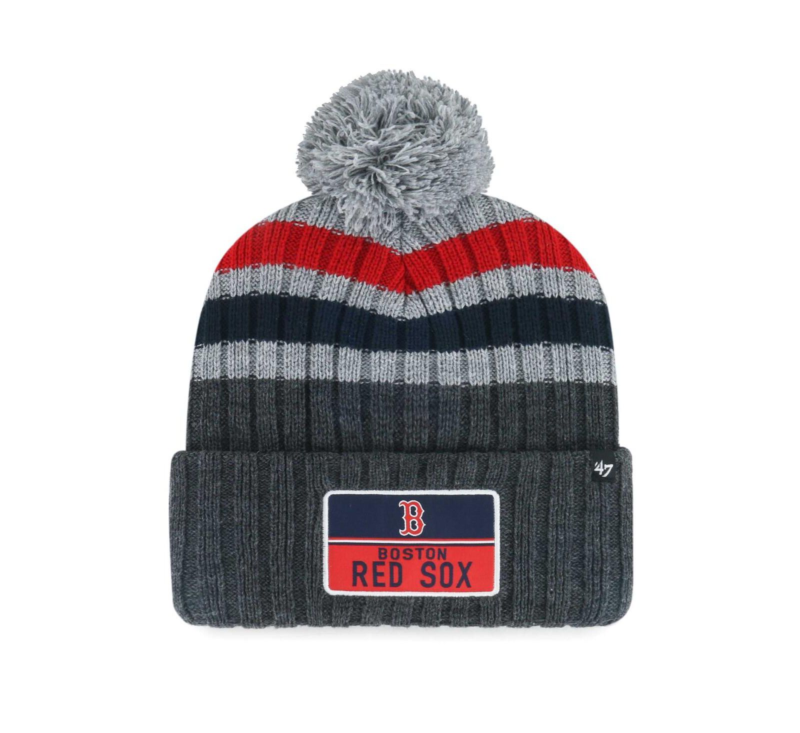 Men's '47 Brand Gray Boston Red Sox Stack Cuffed Knit Hat with Pom
