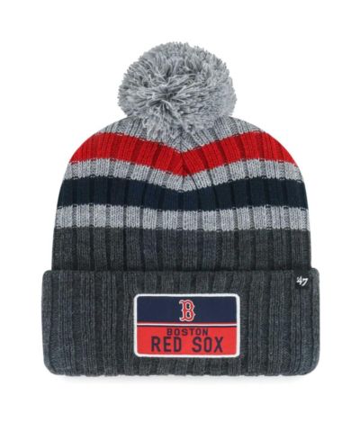 Мужская вязаная шапка '47 Brand Boston Red Sox Stack Cuffed с помпоном, серая