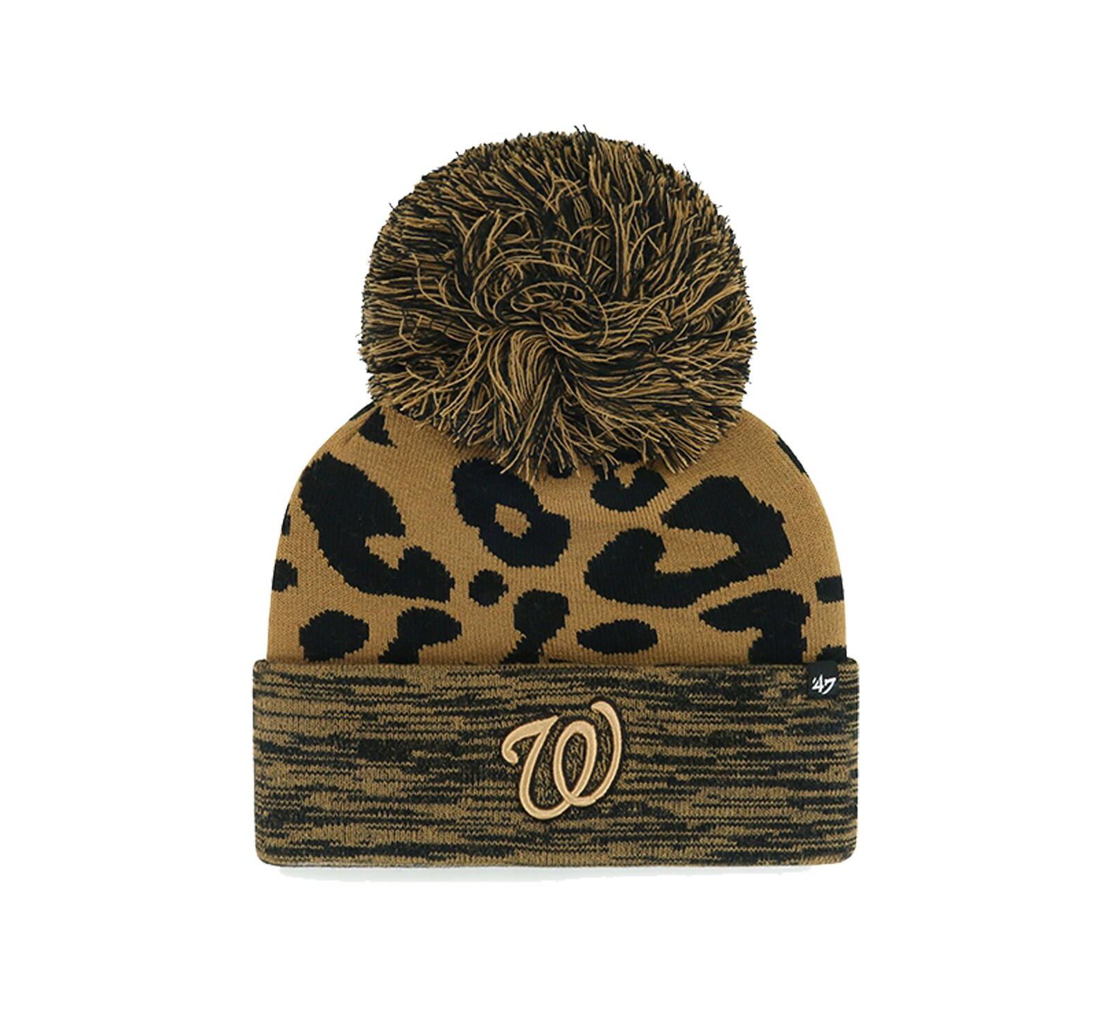 Женская '47 Brand Washington Nationals Leopard Rosette Cuffed Knit Hat с помпоном