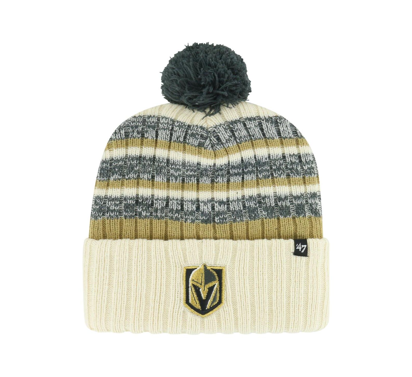 Мужская вязаная шапка '47 Brand Cream Vegas Golden Knights Tavern Cuffed Knit Hat with Pom