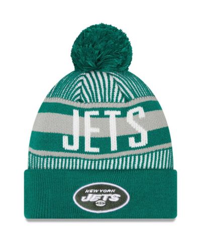 Мужская вязаная шапка New Era с помпоном, зеленая, New York Jets