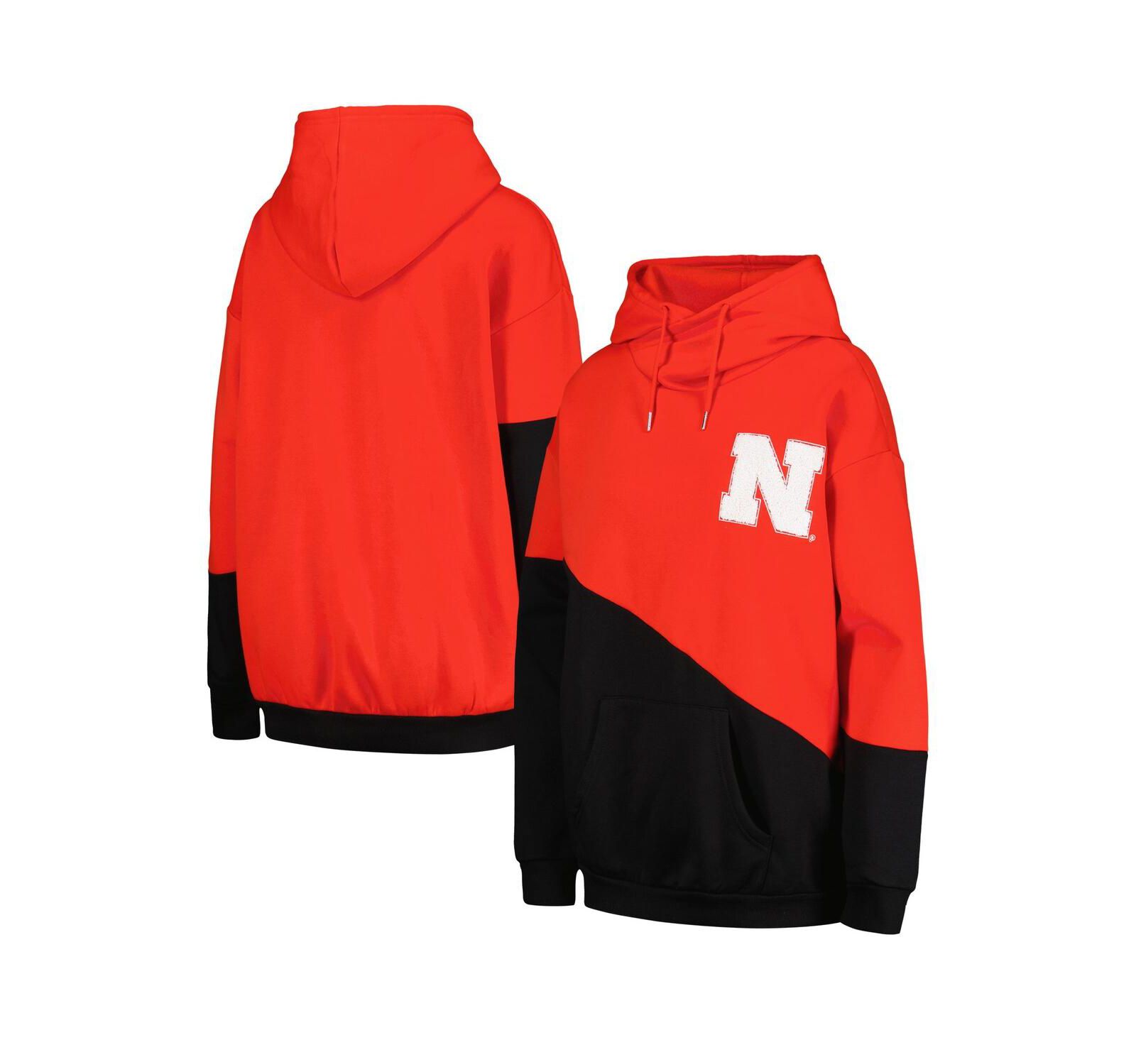 Женское худи Gameday Couture Scarlet, Black Nebraska Huskers Matchmaker Diagonal Cowl Pullover Hoodie