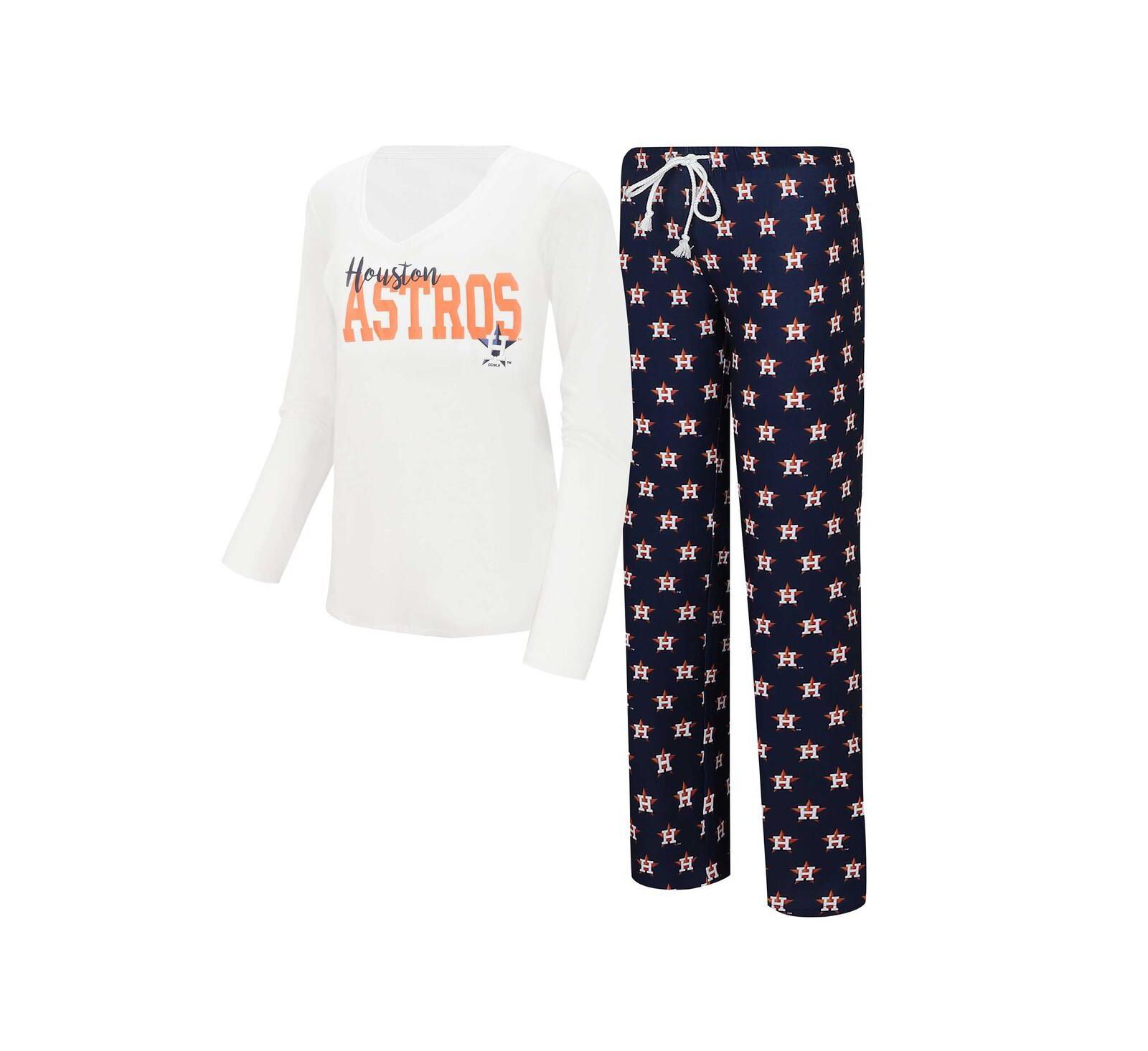 Women's Concepts Sport White, Navy Houston Astros Long Sleeve V-Neck T-shirt and Gauge Pants Sleep Set