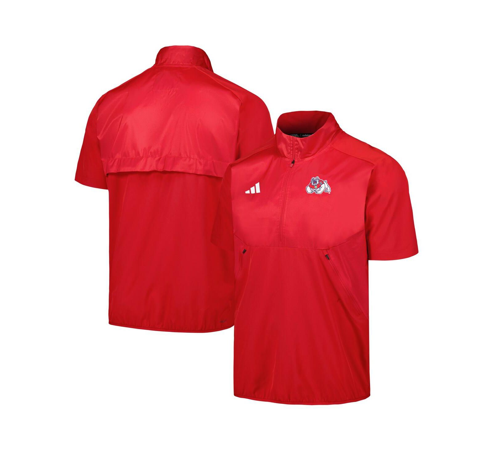 Мужская короткая куртка adidas с рукавами реглан и четвертьзастежкой Red Fresno State Bulldogs AEROREADY