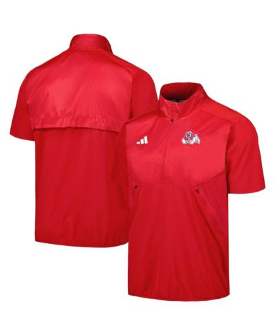 Men's adidas Red Fresno State Bulldogs Sideline AEROREADY Raglan Short Sleeve Quarter-Zip Jacket