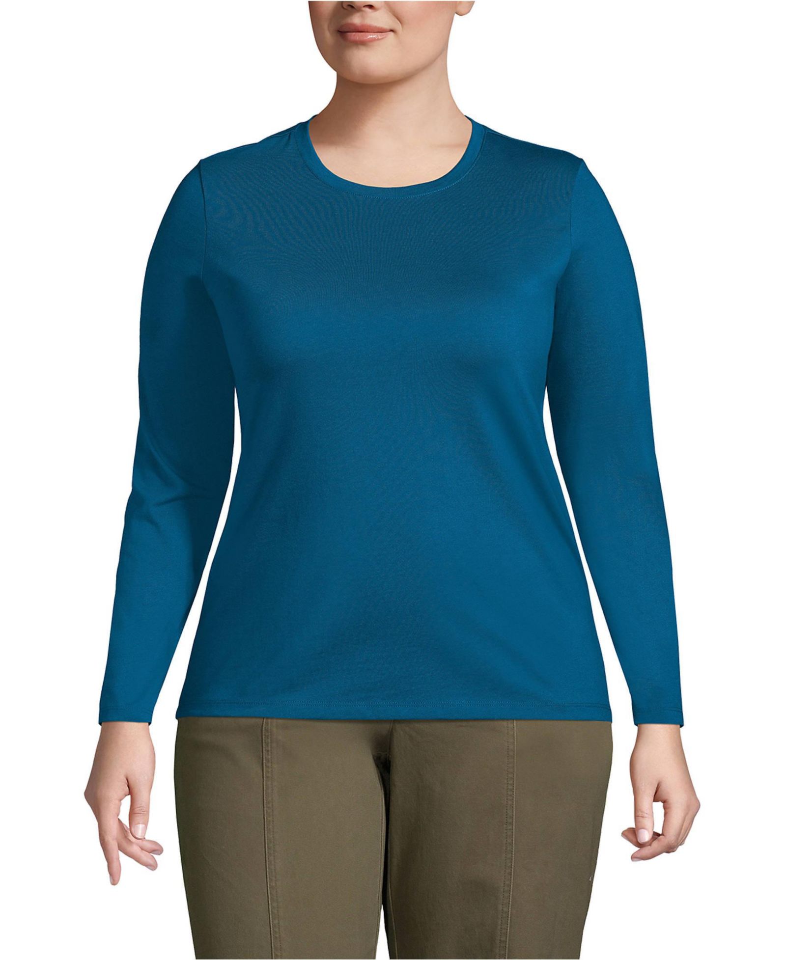 Lands' End Plus Size Relaxed Supima Cotton Long Sleeve Crew Neck T-Shirt