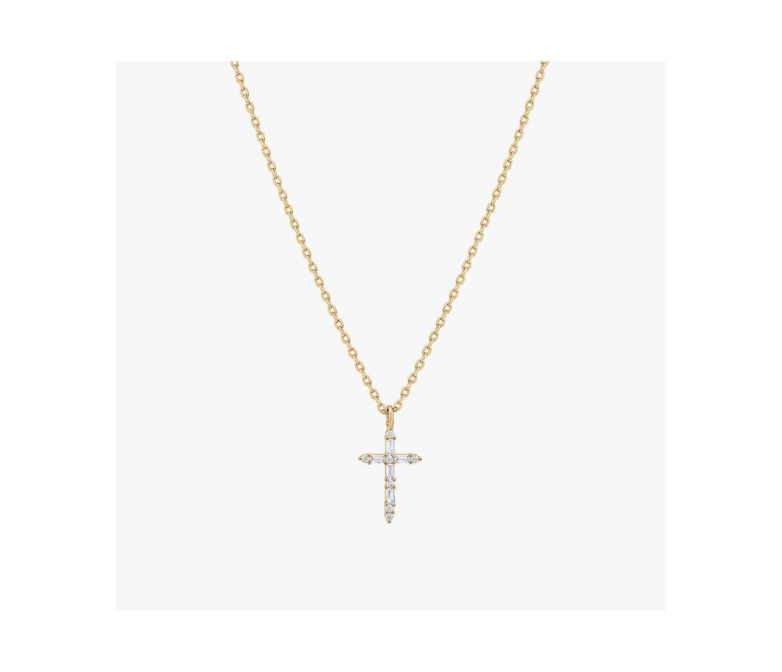 14k Gold Plated Iris Cross Necklace Delicate Meaningful Minimal Jewelry