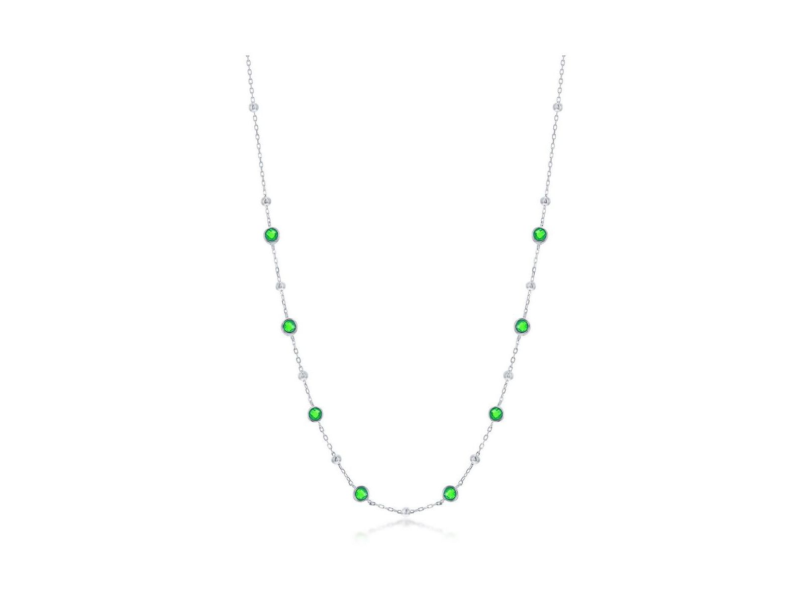 Ожерелье Simona Sterling Silver Bezel-Set CZ & Bead Station