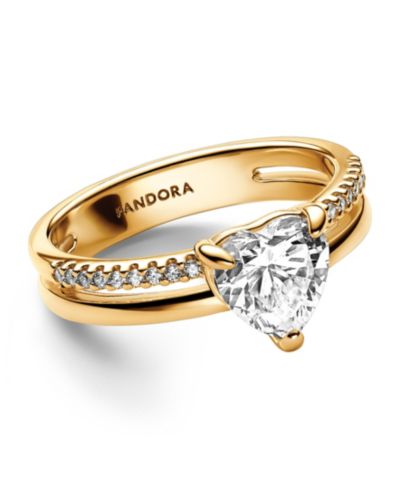 Pandora Кольцо с золотым напылением 14K и прозрачным Cubic Zirconia с сердцем