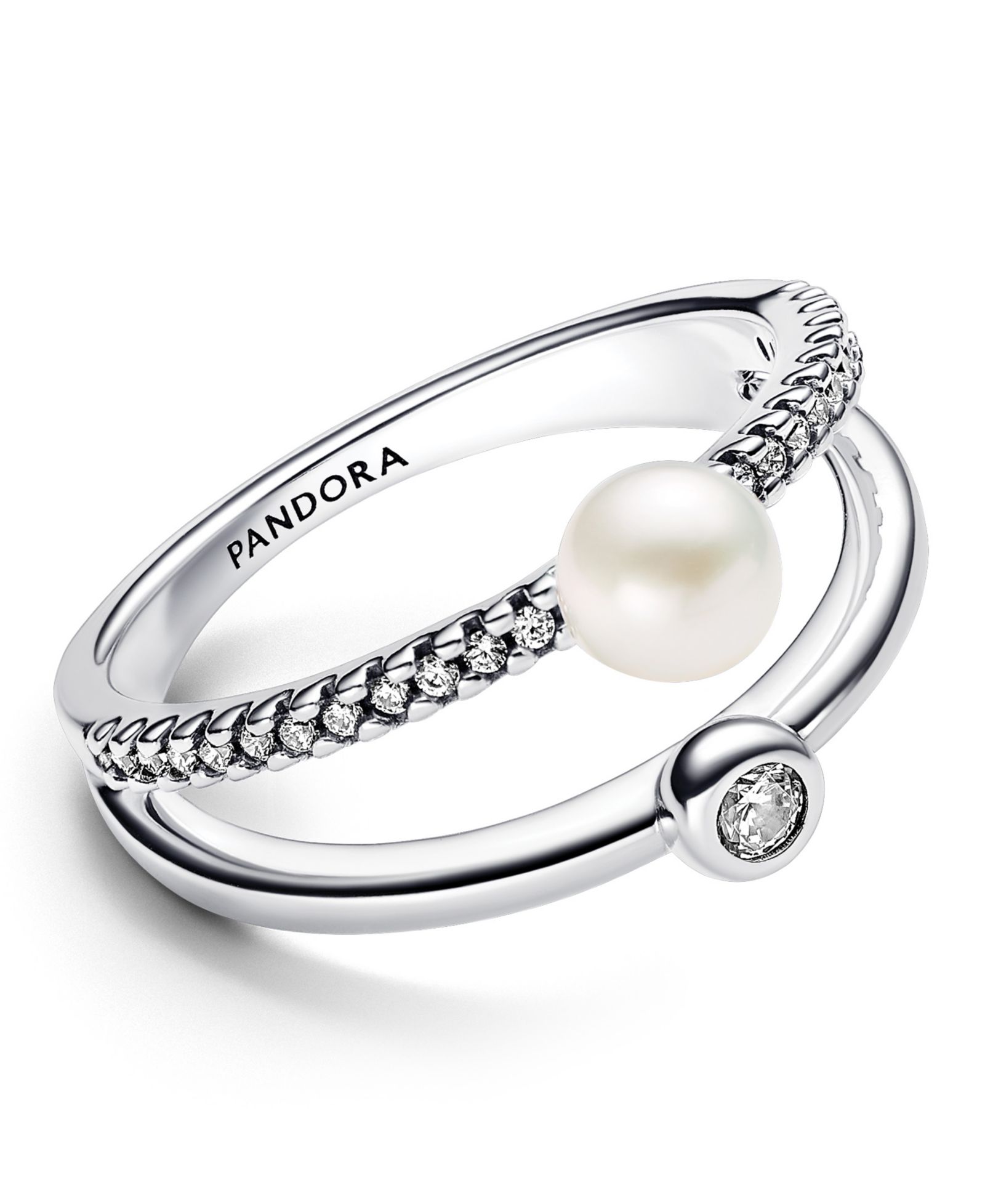 Кольцо Pandora Sterling Silver Timeless Pearl Pave Double Band