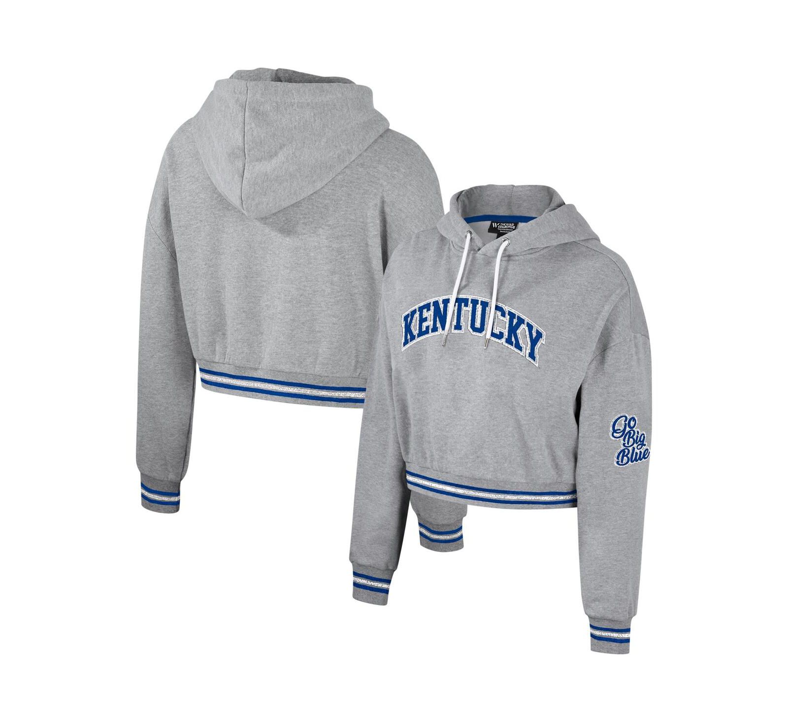 Женский укороченный худи The Wild Collective Kentucky Wildcats Distressed Shimmer, серый меланж
