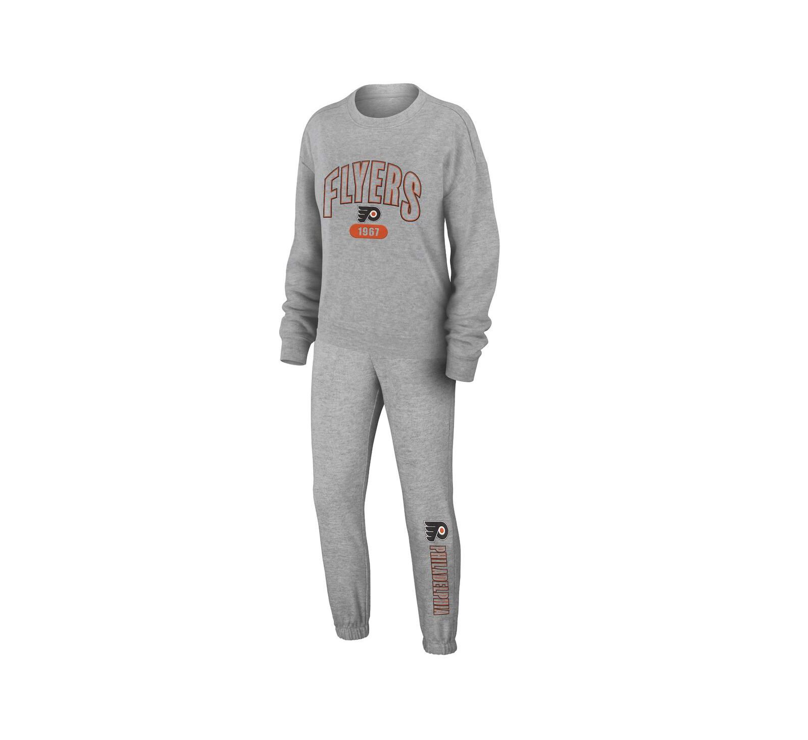 Women's WEAR by Erin Andrews Heather Gray Philadelphia Flyers Knit Long Sleeve Tri-Blend T-shirt and Pants Sleep Set