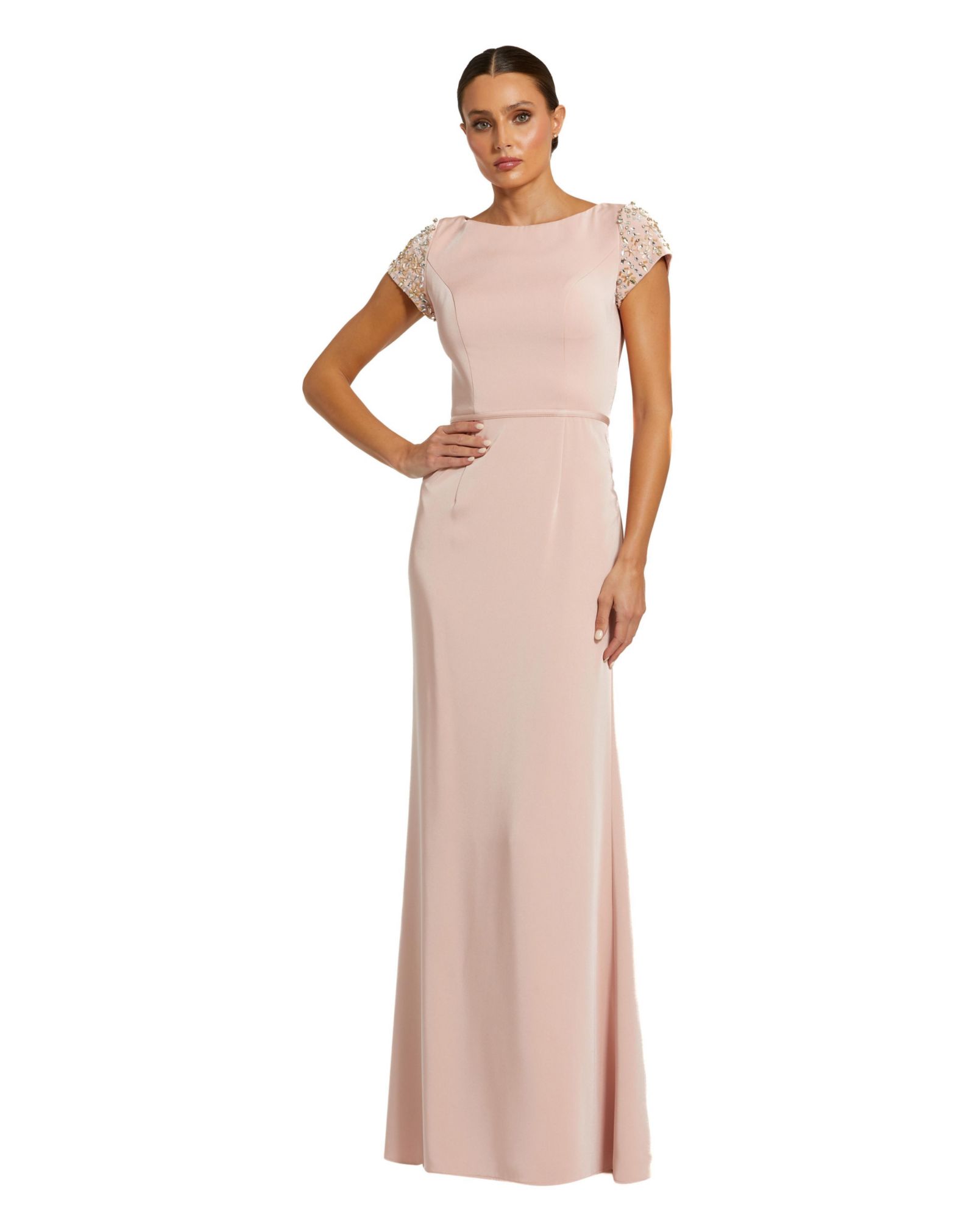 Женское вечернее платье Mac Duggal Beaded Cap Sleeve Bateau Column