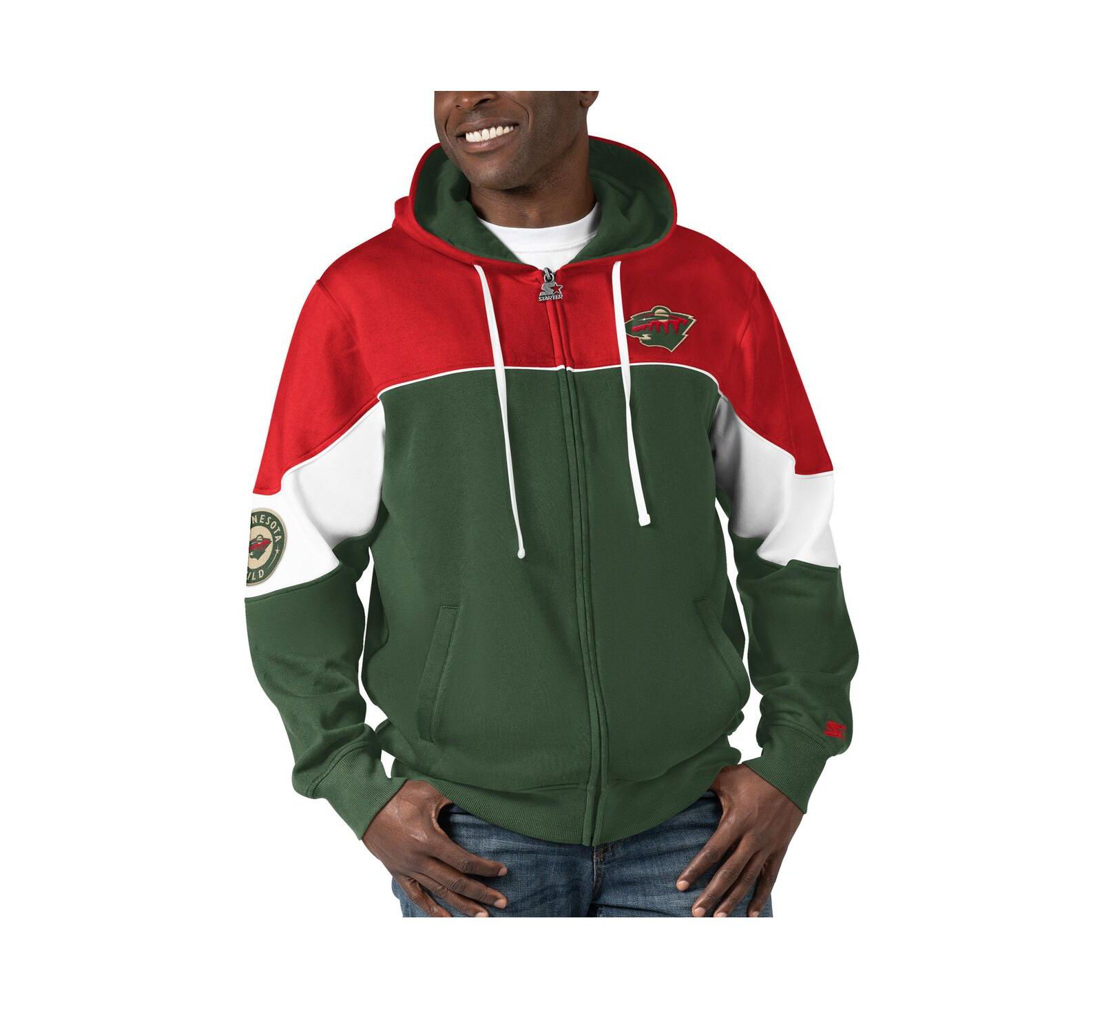 Мужское худи Starter Green, Red Minnesota Wild Power Forward Full-Zip Hoodie