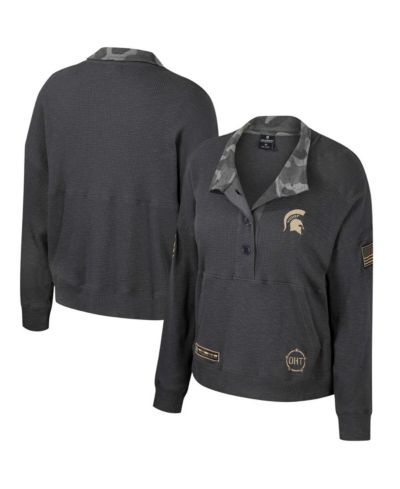 Женский Colosseum Heather Charcoal Michigan State Spartans OHT Military-Inspired Appreciation Payback Henley Thermal Sweatshirt