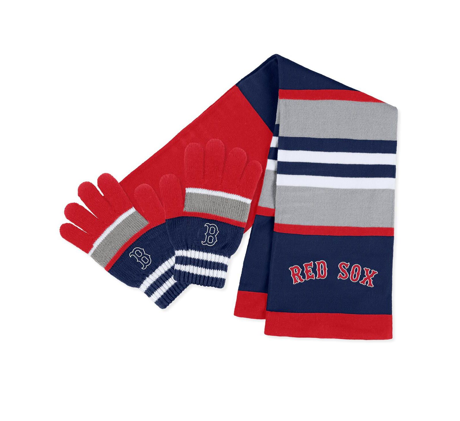 WEAR by Erin Andrews женский набор из перчаток и шарфа Boston Red Sox с полосками