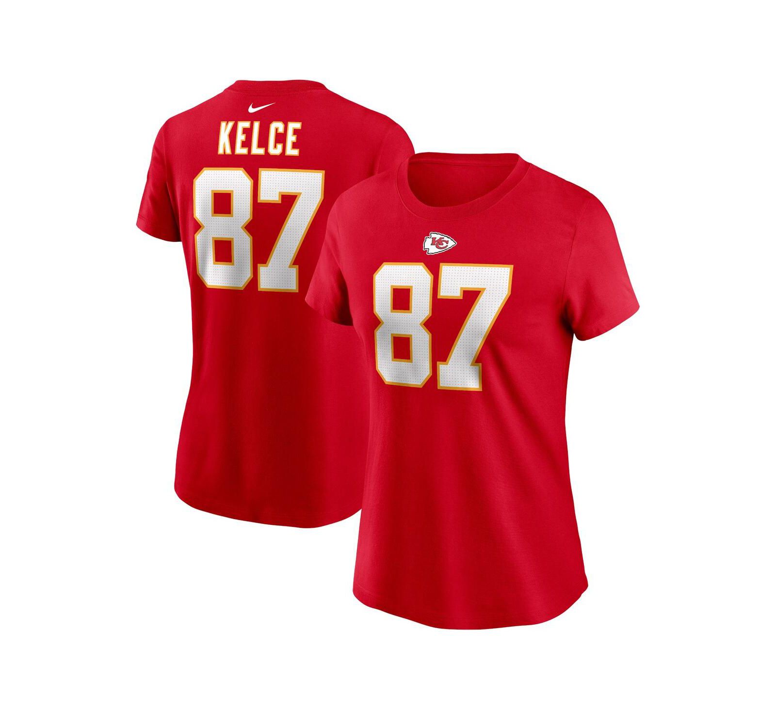 Women's Nike Travis Kelce Red Kansas City Chiefs Player Name and Number T-shirt