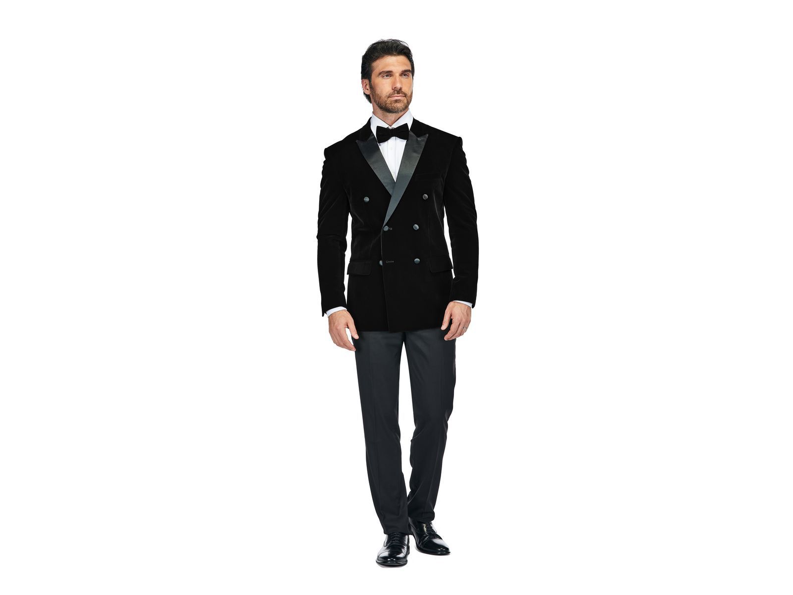 Gino Vitale Men's 2 Piece Double Breasted Velvet Birdseye Lapel Slim Fit Tuxedo