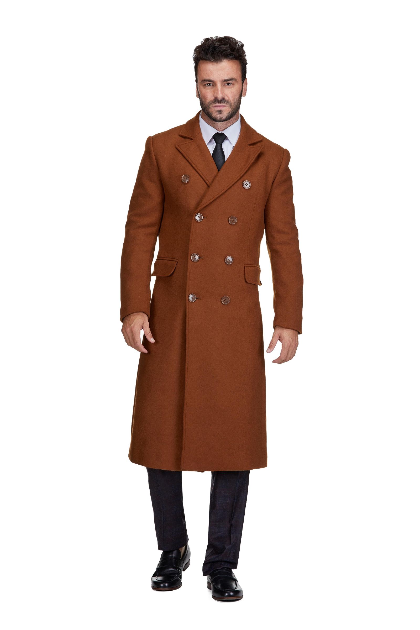 Braveman Men's Double-Breasted Knee Length Wool Blend Three Button Long Overcoat Top Coat