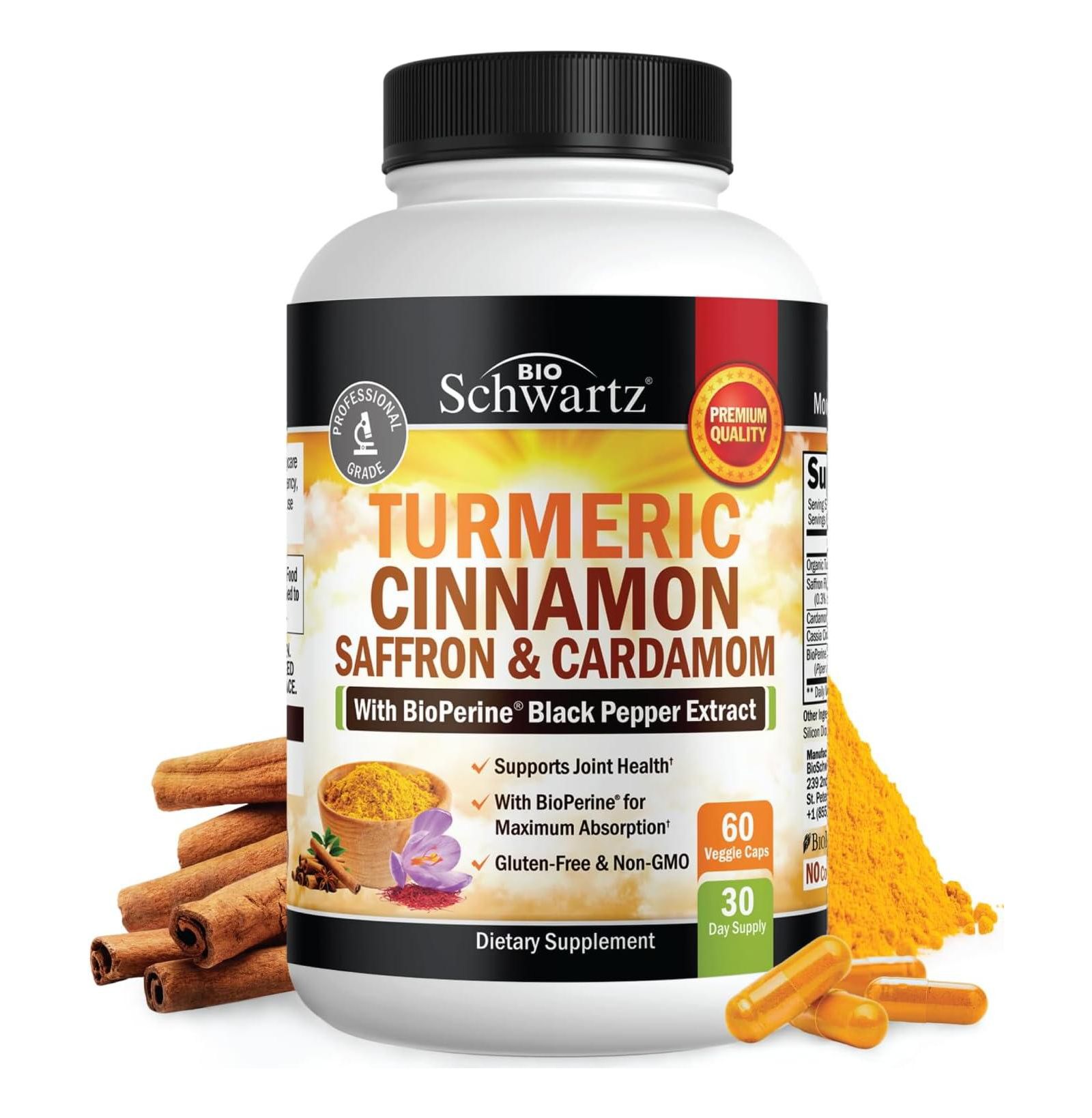 Биосуplement BioSchwartz Turmeric Curcumin с шафраном и корицей, 60 шт