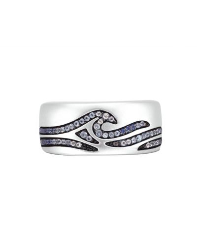 LuvMyJewelry Sapphire And Topaz Breaking Waves Band Men Ring Sterling Silver