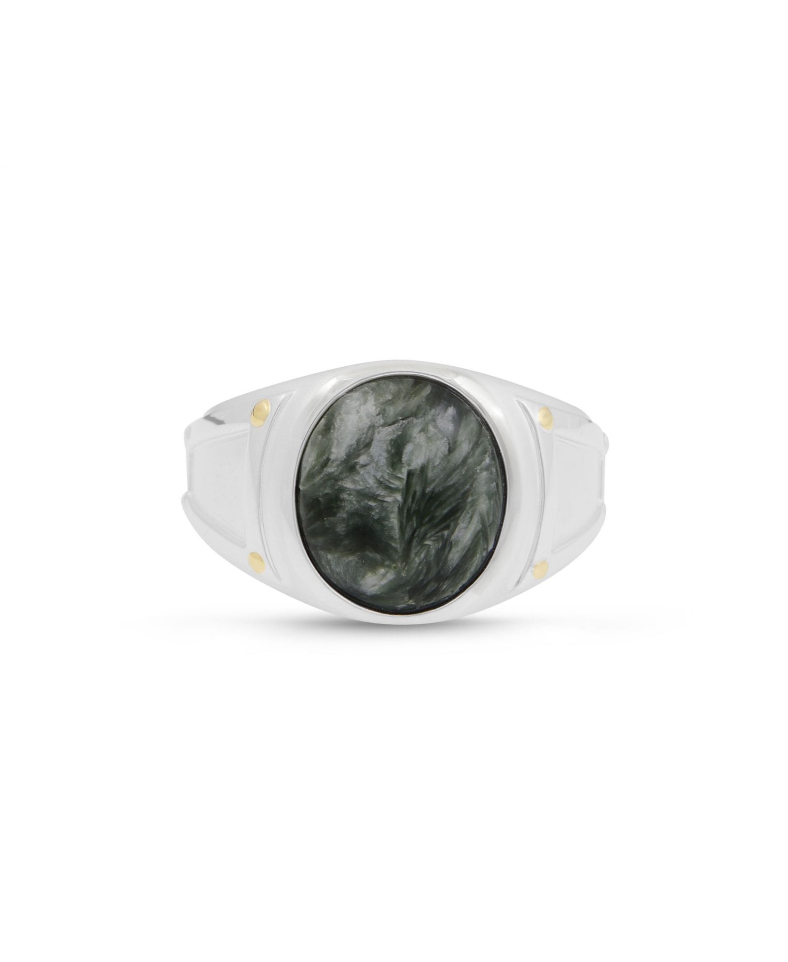 LuvMyJewelry Seraphinite Gemstone Iconic Sterling Silver Men Signet Ring