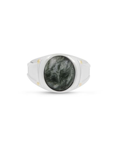 LuvMyJewelry Seraphinite Gemstone Iconic Sterling Silver Men Signet Ring