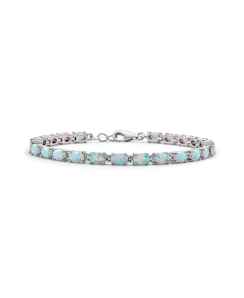 Bling Jewelry Classic Created Oval Pink Opal Tennis Bracelet .925 Sterling Silver