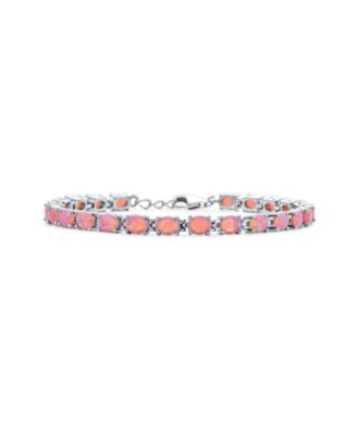 Bling Jewelry Classic Created Oval Pink Opal Tennis Bracelet .925 Sterling Silver
