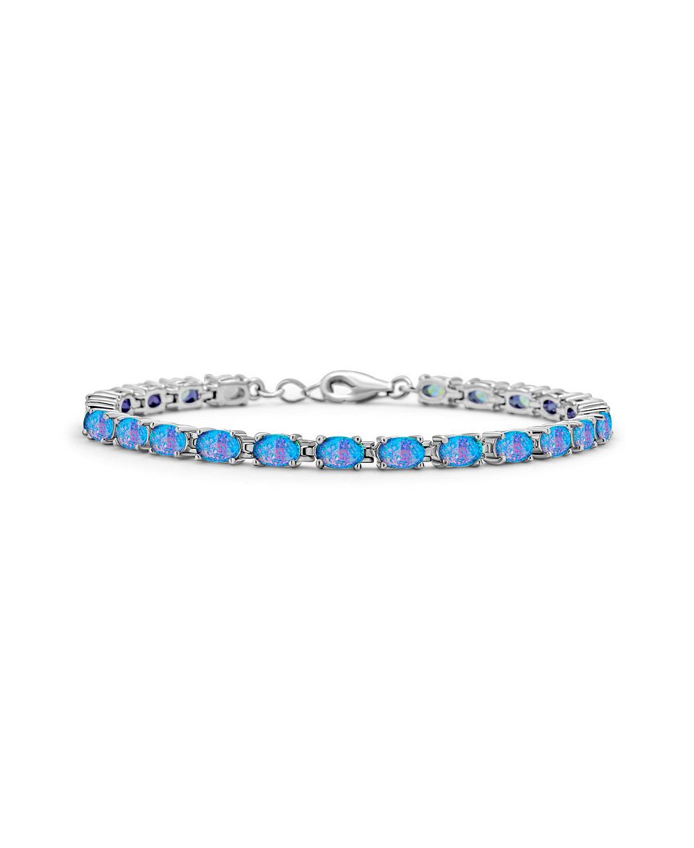 Bling Jewelry Classic Created Oval Blue Opal Tennis Bracelet .925 Sterling Silver