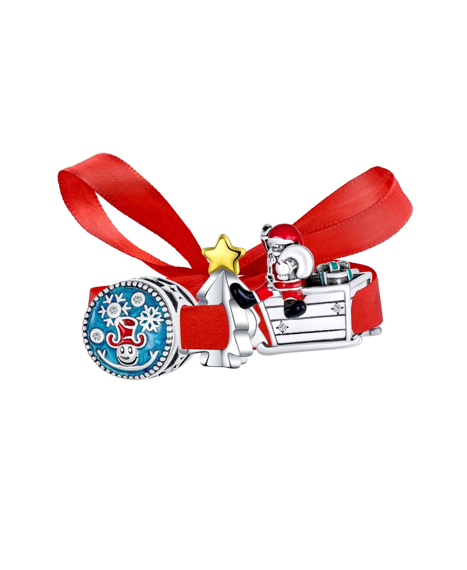 Bling Jewelry Christmas Sled Enamel Charm Bead for Bracelet .925 Sterling Silver 3 Set