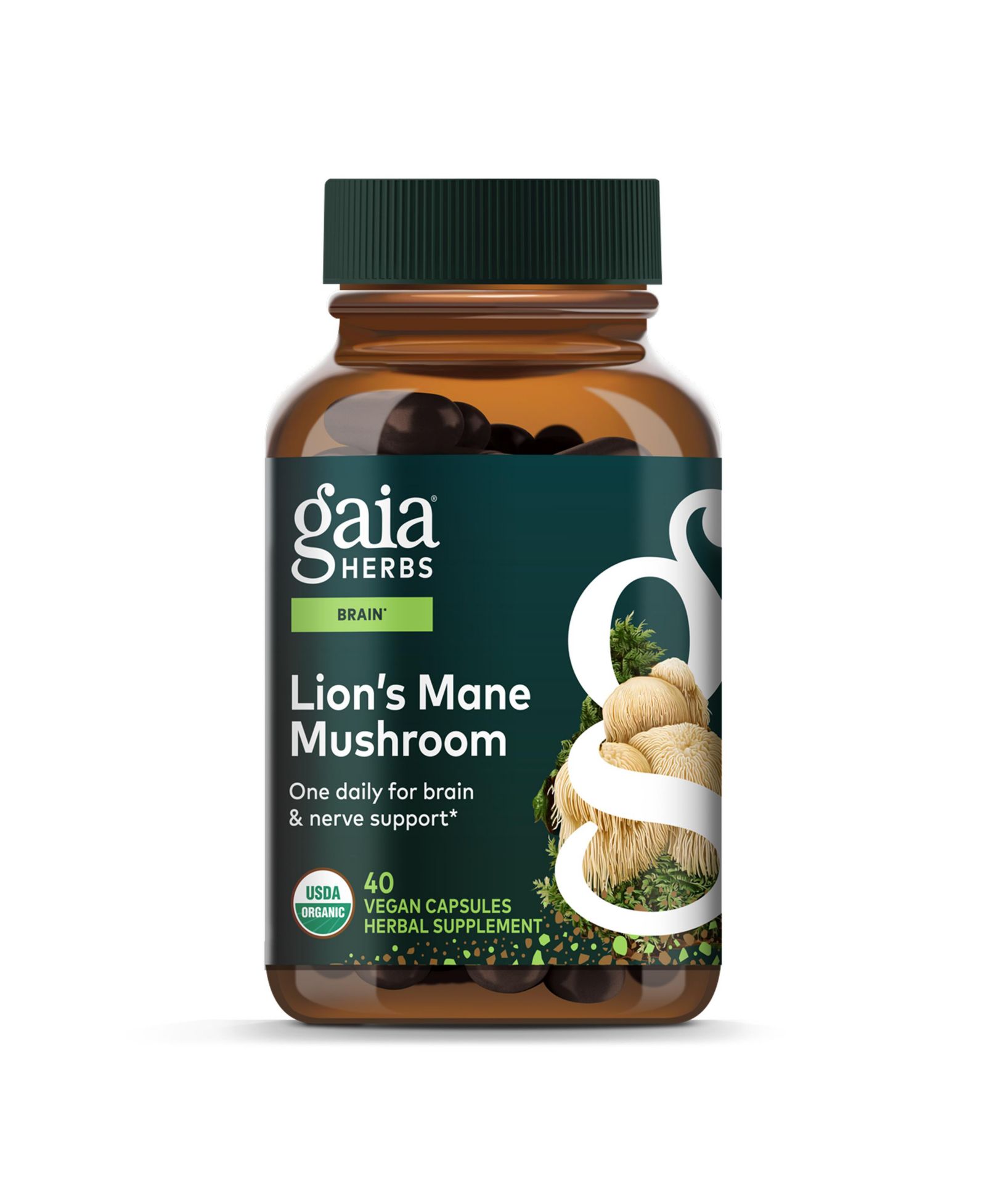 БАД Gaia Herbs Lion's Mane Mushroom для поддержки здоровья мозга и нервной системы 40 капсул (40 порций)