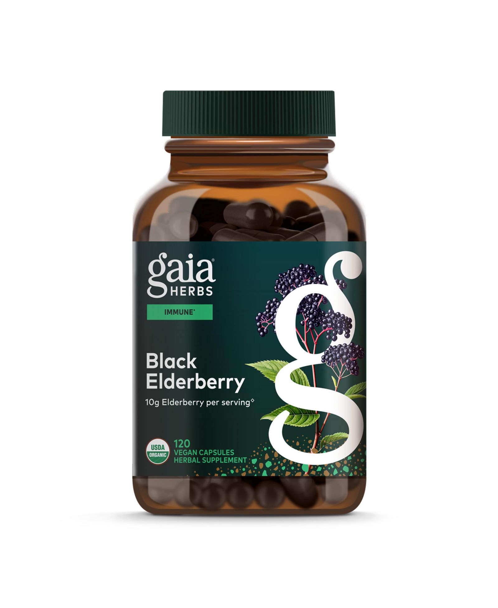 Gaia Herbs Black Elderberry - с черной бузиной и плодами ацеролы для поддержки антиоксидантов - 120 капсул (60 порций)