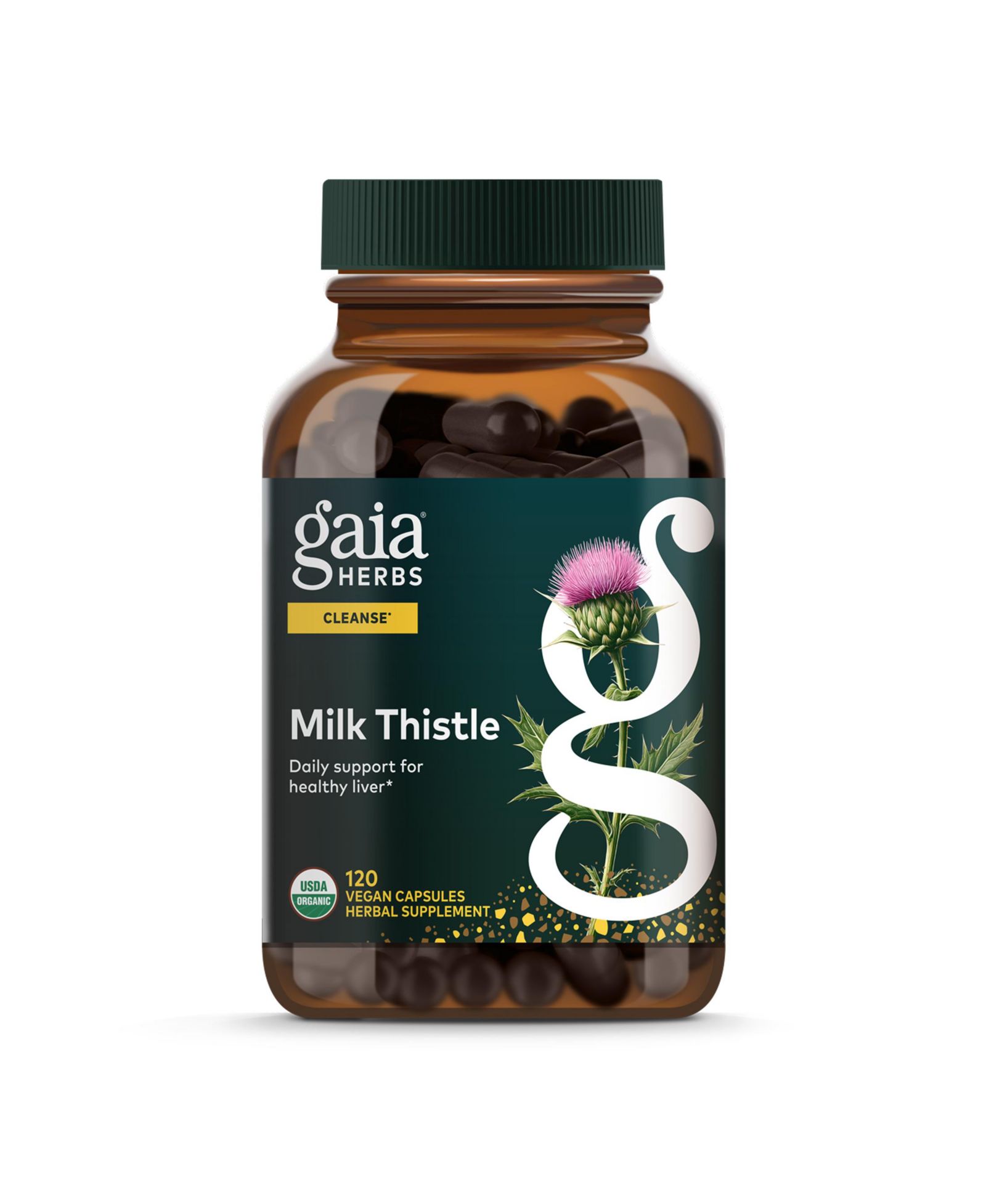 Добавка Gaia Herbs Milk Thistle - Liver Supplement & Cleanse Support, 120 Capsules